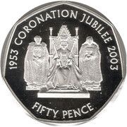 50 Pence - Elizabeth II Coronation Jubilee; Silver proof, United Kingdom, 2003 reverse image