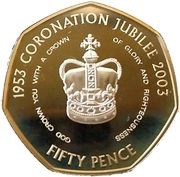 50 Pence - Elizabeth II Coronation Jubilee; Silver Proof, United Kingdom, 2003 reverse image