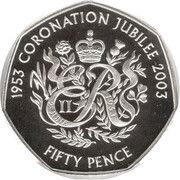 50 Pence - Elizabeth II Coronation Jubilee; Silver proof, United Kingdom, 2003 reverse image