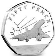 50 Pence - Elizabeth II 50th Anniversary of Concorde - Take Off; Silver Proof, United Kingdom, 2019 reverse image