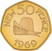 50 Pence - Elizabeth II 50th Anniversary of the 50 Pence coin; Gold Proof, United Kingdom, 2019 reverse image