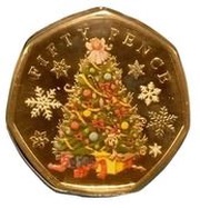 50 Pence - Elizabeth II Christmas Tree, coloured, United Kingdom, 2021 reverse image