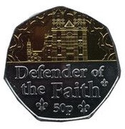 50 Pence - Elizabeth II Defender of the Faith; Silver and Gold Plated, United Kingdom, 2022 reverse image