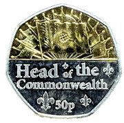50 Pence - Elizabeth II Head of the Commonwealth; Silver and Gold Plated, United Kingdom, 2022 reverse image