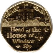 50 Pence - Elizabeth II Head of the House of Windsor; Gold Plated, United Kingdom, 2022 reverse image