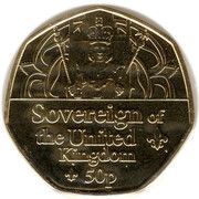 50 Pence - Elizabeth II Sovereign of the United Kingdom; Gold Plated, United Kingdom, 2022 reverse image