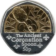 50 Pence - Charles III Coronation Regalia - The Ancient Coronation Spoon; Silver/Gold Plated, United Kingdom, 2023 reverse image