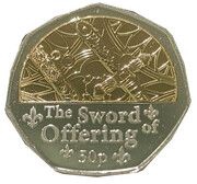50 Pence - Charles III Coronation Regalia - The Sword of Offering, Silver/Gold Plated, United Kingdom, 2023 reverse image