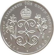 2 Pounds - Elizabeth II Queen Mother - Silver, United Kingdom, 1990 reverse image