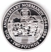 2 Pounds - Elizabeth II Normandy Invasion; Silver, United Kingdom, 1994 reverse image