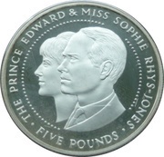 5 Pounds - Elizabeth II Prince Edward and Sophie - Silver, United Kingdom, 1999 reverse image