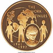5 Pounds - Elizabeth II The Work Continues; Gold Proof, United Kingdom, 2002 reverse image