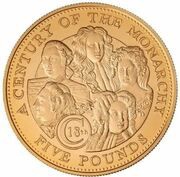 5 Pounds - Elizabeth II 18th Century Monarchy; Gold Proof, United Kingdom, 2002 reverse image