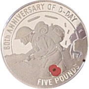 5 Pounds - Elizabeth II 60th anniversary of D-Day - Silver, United Kingdom, 2004 reverse image