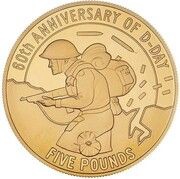 5 Pounds - Elizabeth II D-Day - Gold, United Kingdom, 2004 reverse image