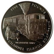 5 Pounds - Elizabeth II Channel Islands Boat Train; Silver Proof, United Kingdom, 2004 reverse image