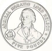 5 Pounds - Elizabeth II Admiral Horatio Lord Nelson; Silver Proof, United Kingdom, 2006 reverse image
