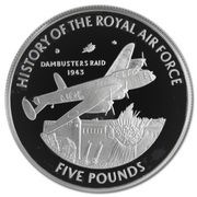 5 Pounds - Elizabeth II Dambusters Raid; Silver Proof, United Kingdom, 2008 reverse image