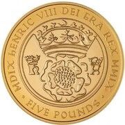 5 Pounds - Elizabeth II Henry VIII; Gold Proof, United Kingdom, 2009 reverse image