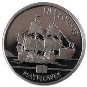 5 Pounds - Elizabeth II Mayflower; Silver Proof, United Kingdom, 2009 reverse image