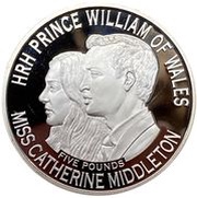 5 Pounds - Elizabeth II Royal Wedding, Silver Proof, United Kingdom, 2011 reverse image