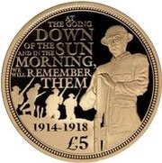 5 Pounds - Elizabeth II Great War; Gold Proof, United Kingdom, 2014 reverse image