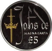 5 Pounds - Elizabeth II Magna Carta; with selective gold ink, United Kingdom, 2015 reverse image