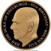 5 Pounds - Elizabeth II Duke of Edinburgh; Gold Proof, United Kingdom, 2016 reverse image