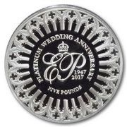 5 Pounds - Elizabeth II Platinum Wedding; Silver Proof, United Kingdom, 2017 reverse image
