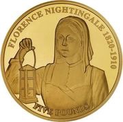 5 Pounds - Elizabeth II Florence Nightingale; Gold Proof, United Kingdom, 2020 reverse image