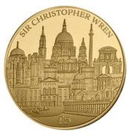5 Pounds - Charles III Christopher Wren; Gold Proof, United Kingdom, 2023 reverse image