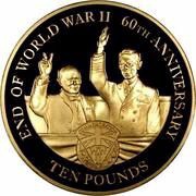 10 Pounds - Elizabeth II End of WWII - Gold Proof, United Kingdom, 2005 reverse image