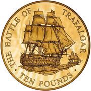 10 Pounds - Elizabeth II The Battle of Trafalgar; Gold Proof, United Kingdom, 2005 reverse image
