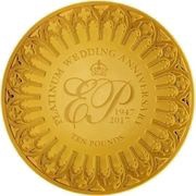 10 Pounds - Elizabeth II Platinum Wedding; Gold Proof, United Kingdom, 2017 reverse image