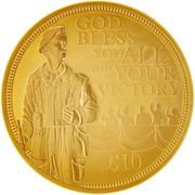 10 Pounds Elizabeth II 75th Anniversary-V.E. Day; Gold Proof, United Kingdom, 2020 reverse image