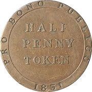 ½ Penny - William Callister Bank Token Coinage, United Kingdom, 1831 reverse image