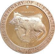 1 Crown - Elizabeth II Australia - Tasmania; Silver, United Kingdom, 1988 reverse image