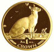 1 Crown - Elizabeth II Siamese Cat; Gold, United Kingdom, 1992 reverse image