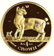 1 Crown - Elizabeth II Japanese Bobtail Cat; Gold, United Kingdom, 1994 reverse image