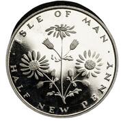 ½ New Penny - Elizabeth II ragwort; platinum, United Kingdom, 1975 reverse image
