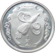 ½ Penny - Elizabeth II Fuchsia flower on shield; silver, United Kingdom, 1984 reverse image