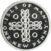 1 New Penny - Elizabeth II ring and celtic chain; platinum, United Kingdom, 1975 reverse image