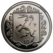 10 Pence - Elizabeth II 3rd portrait; Platinum Proof, United Kingdom, 1985 reverse image