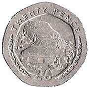 20 Pence - Elizabeth II 3rd portrait, United Kingdom, 1996-1997 reverse image