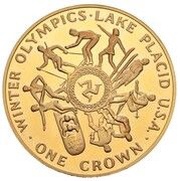 1 Crown - Elizabeth II Lake Placid Olympics; Gold Proof, United Kingdom, 1980 reverse image