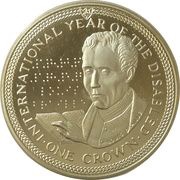 1 Crown - Elizabeth II Louis Braille; Silver Proof, United Kingdom, 1981 reverse image