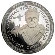 1 Crown - Elizabeth II Sir Douglas Bader; Platinum Proof, United Kingdom, 1981 reverse image