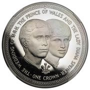 1 Crown - Elizabeth II Wedding, 2nd variety; Platinum Proof, United Kingdom, 1981 reverse image