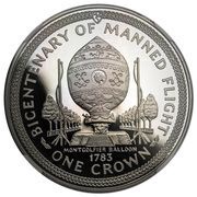 1 Crown - Elizabeth II Montgolfier Balloon; Platinum Proof, United Kingdom, 1983 reverse image