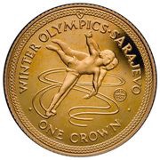 1 Crown - Elizabeth II Ice Dancing; Gold, United Kingdom, 1984 reverse image